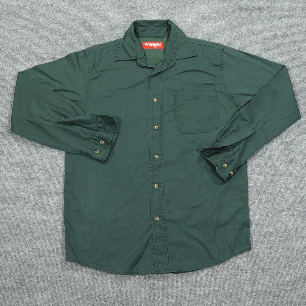 Wrangler‎ Shirt Mens Small Green Long Sleeve Button Up Twill Pockets Workwear